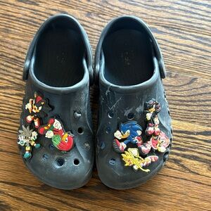 Kids Black Clogs with Cartoon Charms size 11